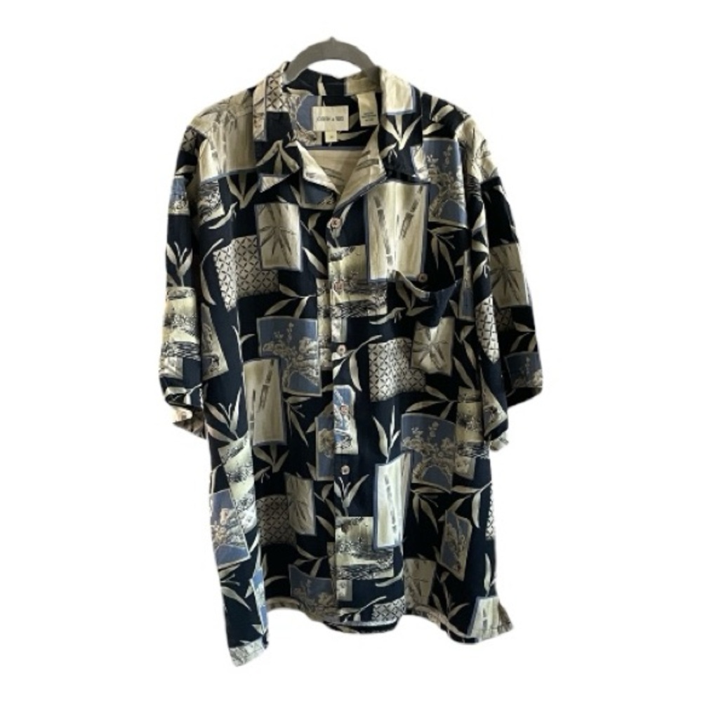 ♥️Joseph & Feiss♥️ Men’s Black and Cream Silk Hawaiian shirt. Size 2X.